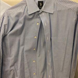 Blue and white striped button up